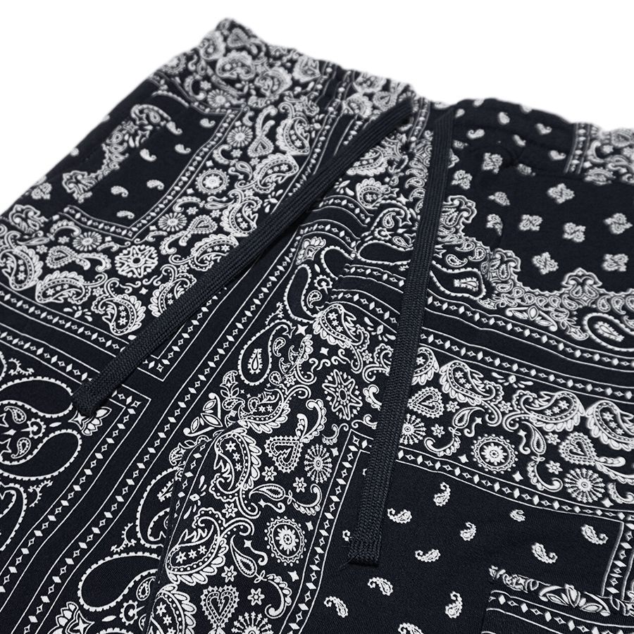 VICTORIOUS LA BANDANA FLEECE SET UP【BLACK】(メンズ 大きいサイズ スウェット プルオーバー フーディー パーカー カーゴパンツ ペイズリー バンダナ ブラック 黒 セットアップ ストリート HIPHOP ヒップホップ)