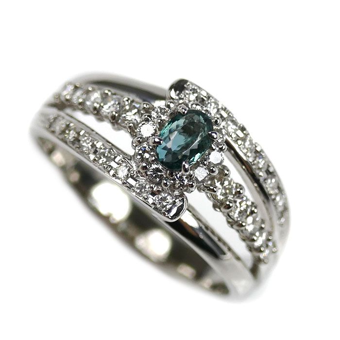 Pt900プラチナ リング 指輪 アレキサンドライト0.30ct ダイヤモンド0.36ct 13.5号 6.9g レディース