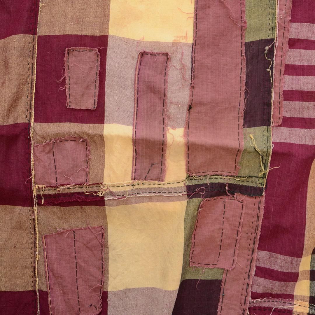 襤褸古布 布団皮 つぎはぎ 格子×無地 クレイジーパターン 昭和初期〜中期 Japanese Vintage Boro Cotton Futon Cover – Patchwork Crazy Pattern Checkered and Solid NEXPOTALLINN_EU