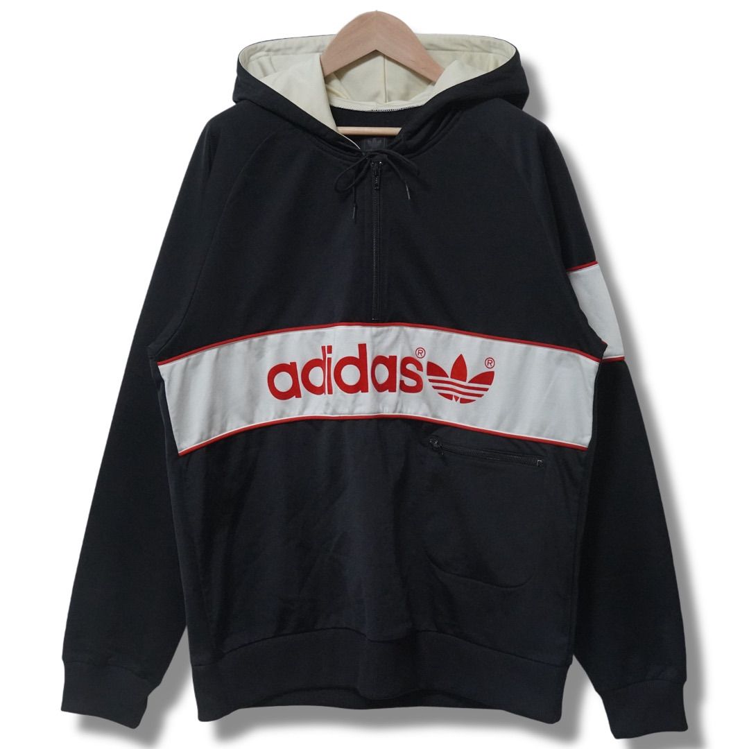 アディダス ハーフジップパーカー L相当 00s ブラック adidas ワッペン