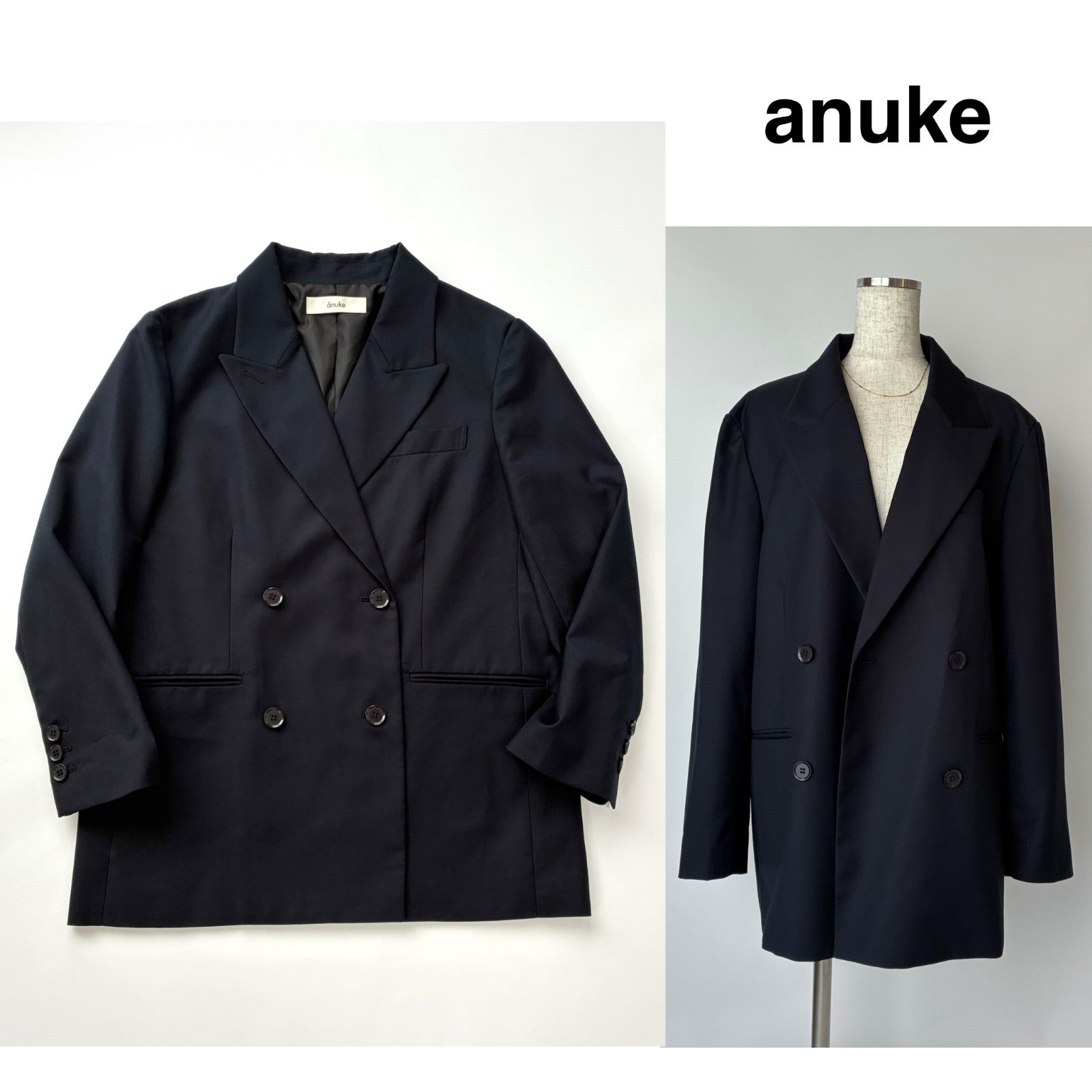 24AW anuke アンヌーク オーバーサイズ ダブルジャケット ネイビー サイズ36 テーラードジャケット