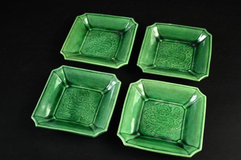 淡路珉平焼雲龍文四方隅切角皿3枚 [B25356] 淡路珉平焼雲龍文四方隅切角皿3枚 [B25356] 淡路珉平焼雲龍文四方隅切