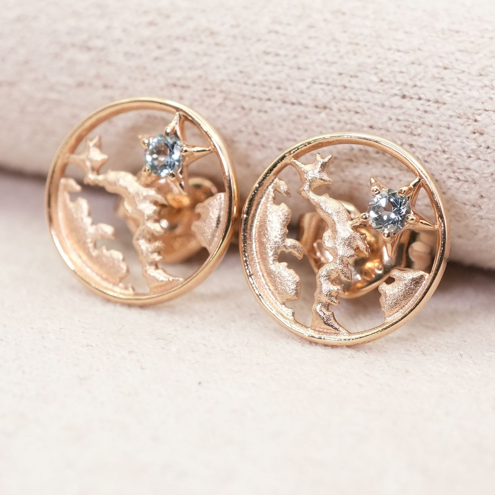 美品 スタージュエリー アース ピアス K10 アクアマリン/24-4868S 