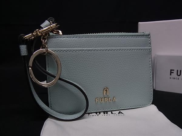 ♥ FURLA フルラ カメリア レザー 小銭入れ コインケース カードケース カード入れ パステルブルー系 FP4717