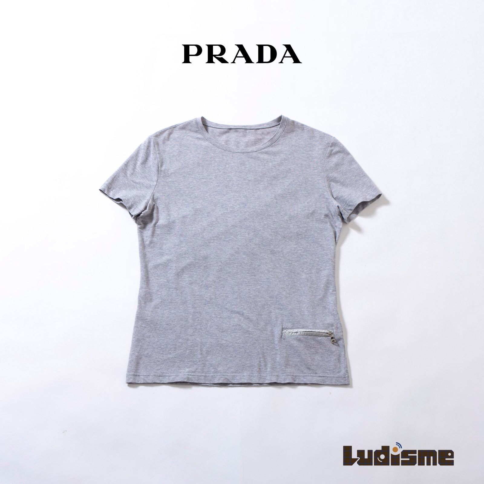 PRADA スポーツ　グレー コットン Tシャツ プラダ PRADA SPORT Tシャツ クルーネック 半袖 レディース ユニ