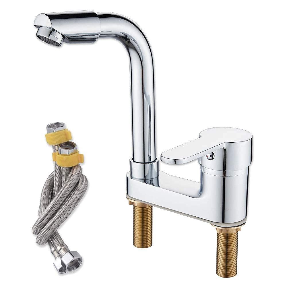 2穴洗面用水栓 シングルレバー 360° 回転 真鍮製 nihon-dm_2hf02