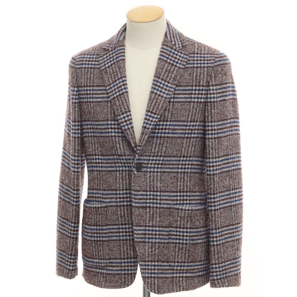【新品】ティージャケット T-JACKET ウールナイロン チェック 2B カジュアルジャケット ブラウンxブルー【サイズS】【メンズ】