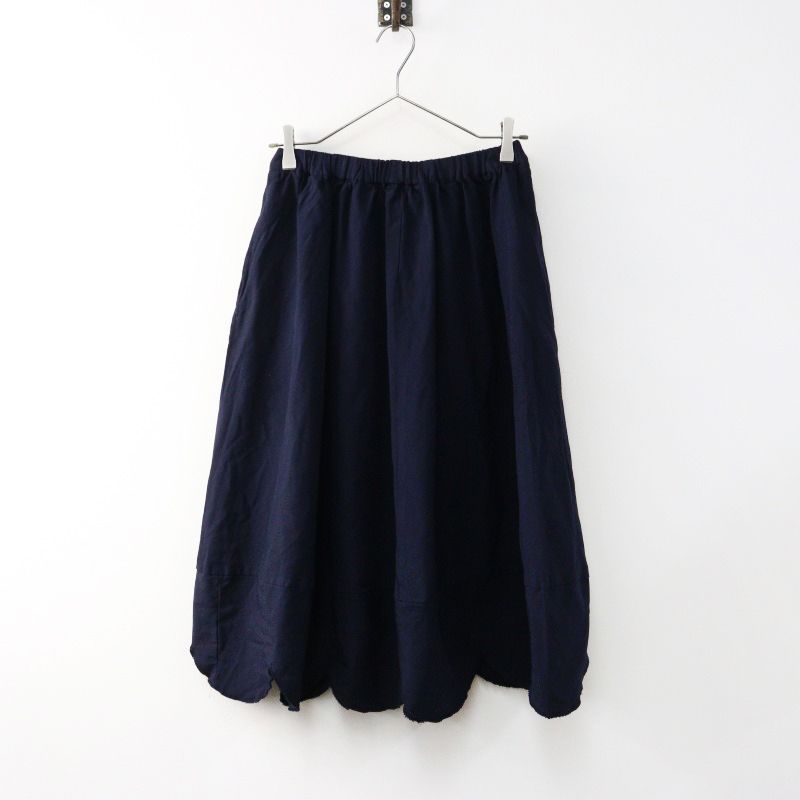 AD2013 コムコム コムデギャルソン COMME des GARCONS ポリ縮絨スカラップフ スカート XS|ネイビー 再構築 ゴム 2400014411256