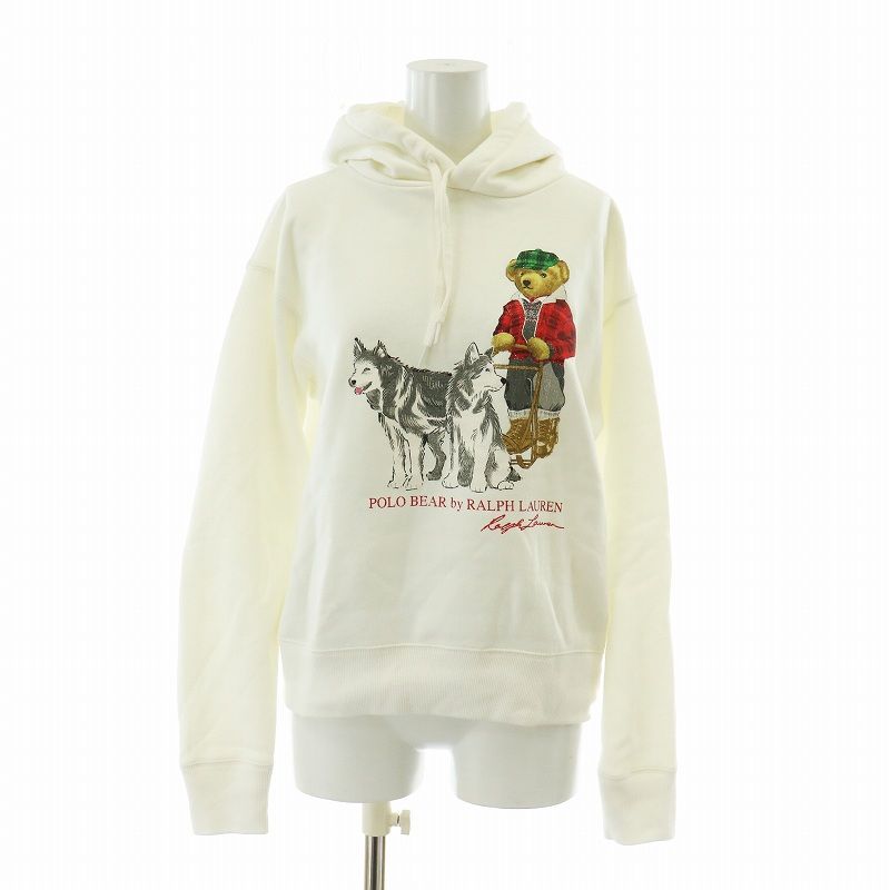 ポロ バイ ラルフローレン Polo by Ralph Lauren パーカー スウェット 長袖 プルオーバー 裏起毛 ポロベア クマ 犬 ロゴ プリント S 白 ホワイト |XZ GY18