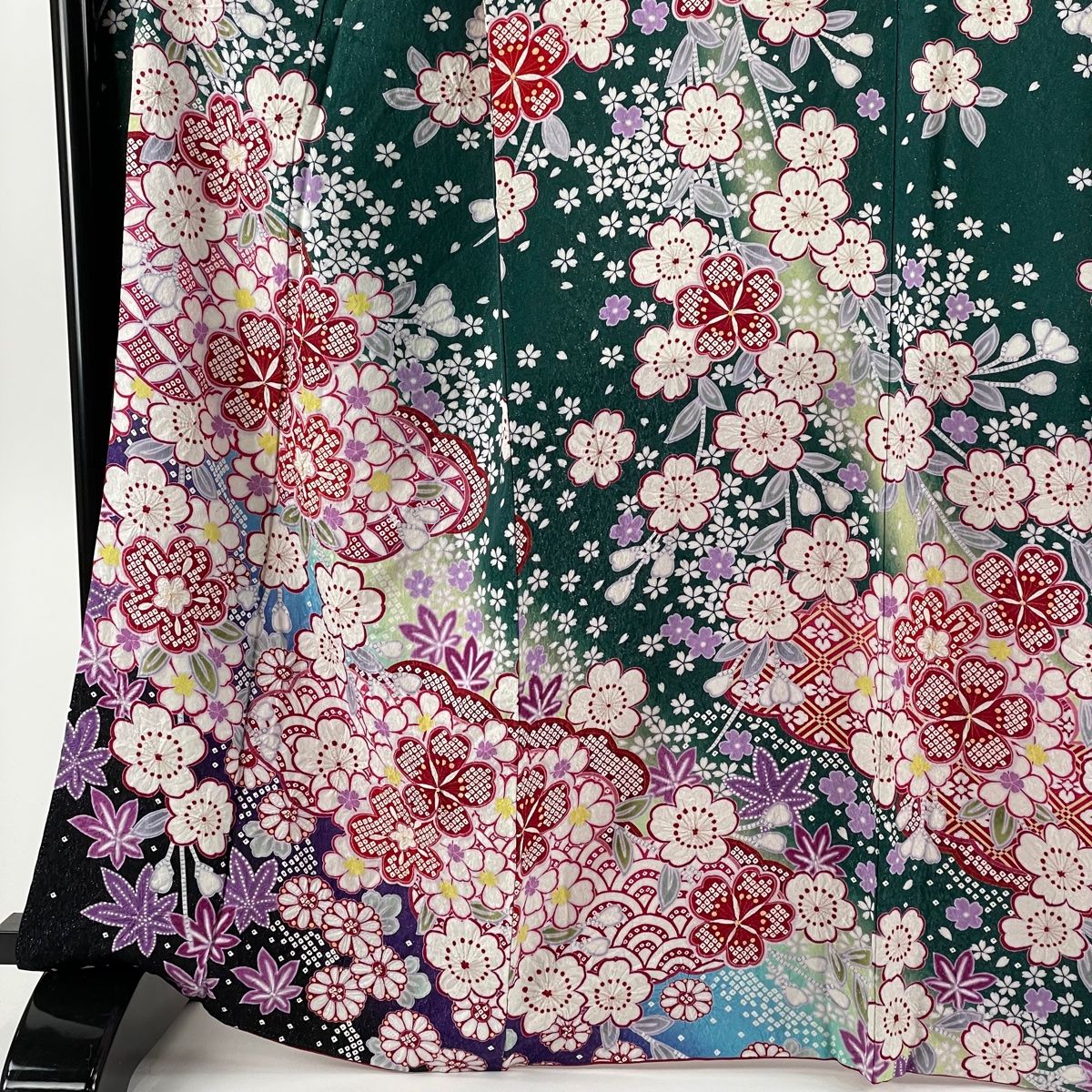 振袖　絽　アンティーク　銀彩　芙蓉　萩　松竹梅　成人式 着物 045a p 振袖 絽 アンティーク 銀彩 芙蓉 萩 松竹梅 成人式 着物 045a p