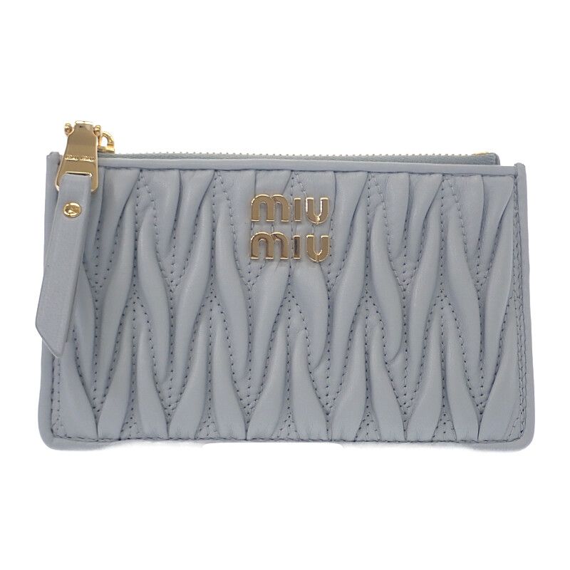 ミュウミュウ MIUMIU マテラッセ コインケース 5MB06M_2FPP_F0164 カードケース ラムスキン パールグレー ゴールド金具 レディース Aランク