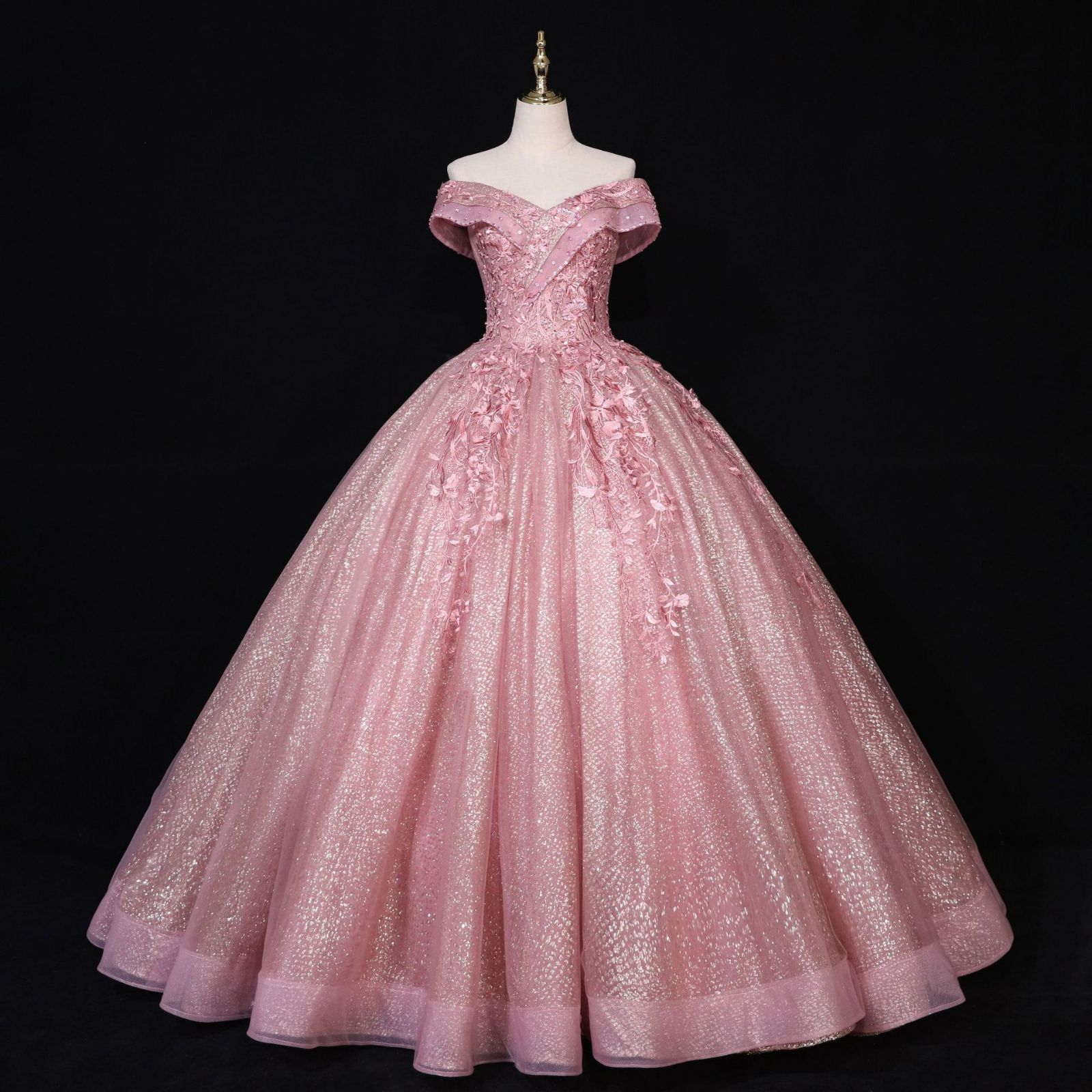 ドレス オフショルダー ピンク プリンセススカート 新婦用 晩餐会 敬酒服-5.04
