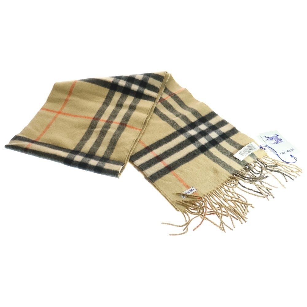 バーバリー MU EKD TO GC JACQ SCF リバーシブル ロゴ刺繍 ノバチェック総柄 カシミヤ フリンジマフラー ベージュ 8094710