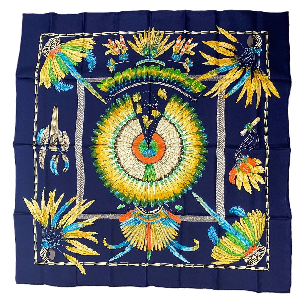 HERMES エルメス ヴィンテージ カレ 90 BRAZIL シルク エルメス カレ90 BRAZIL ブラジル スカーフ シルク オレンジ A3467532