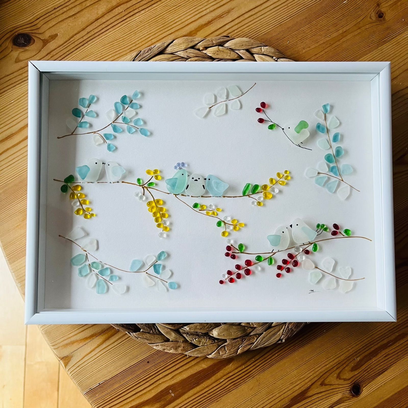 シーグラス＆ガラスアート(ミモザフラワー) （カラフル香水瓶  