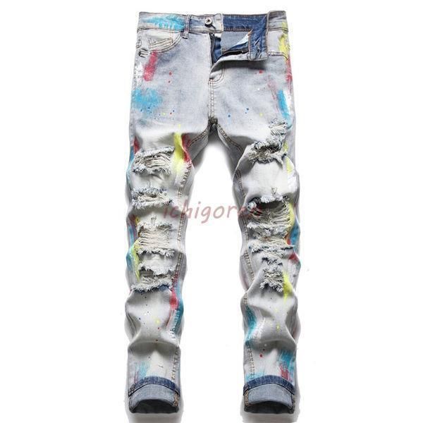 ジーンズ デニムパンツ メンズ ダメージ加工ジーンズ ペイント加工 スキニーデニムパンツ イージーパンツ ジーンズ ファッション 春秋