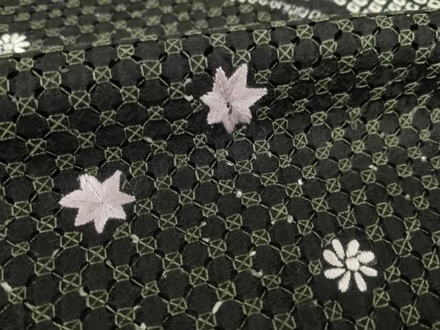 平和屋着物●訪問着　絞り　中国三大刺繍　汕頭刺繍　スワトウ刺繍　舞花文　黒地　さが美扱い　正絹　逸品　AABB4403ck 平和屋着物○訪問着 絞り 中国三大刺繍 汕頭刺繍 スワトウ刺繍 舞花