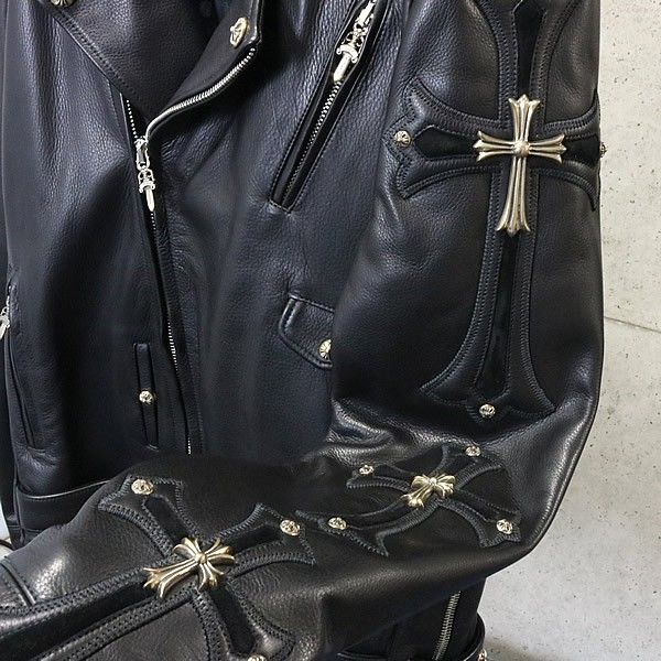 レザージャケット ライダースジャケット 黒 十字架 M シルバークロス レザージャケット ライダースジャケット 黒 十字架 M シルバークロス