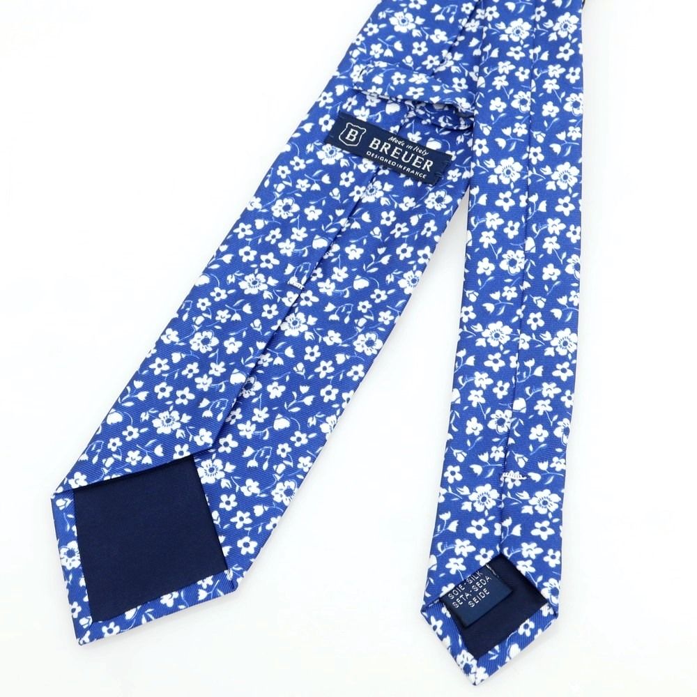 【極美品】ブリューワー BREUER ネクタイ ブルー×ホワイト 青系 ブリューワー｜小紋ネクタイ｜ブルー