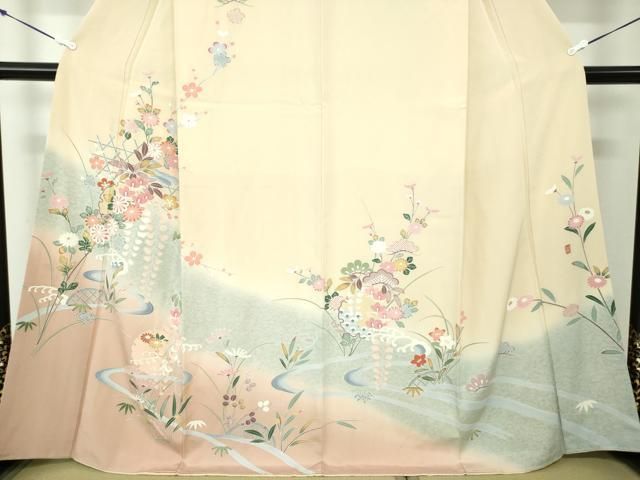 平和屋着物○訪問着 友禅 作家物 流水花文 暈し染め 正絹 逸品