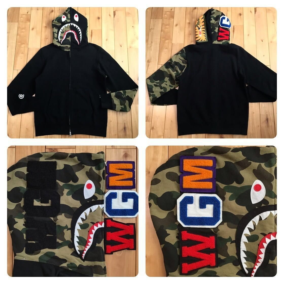 1st camo green × black 袖切り替え シャーク パーカー Mサイズ shark