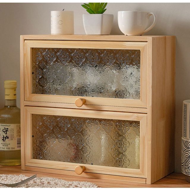 レトロ 木製食器棚 ナチュラルウッド 3段