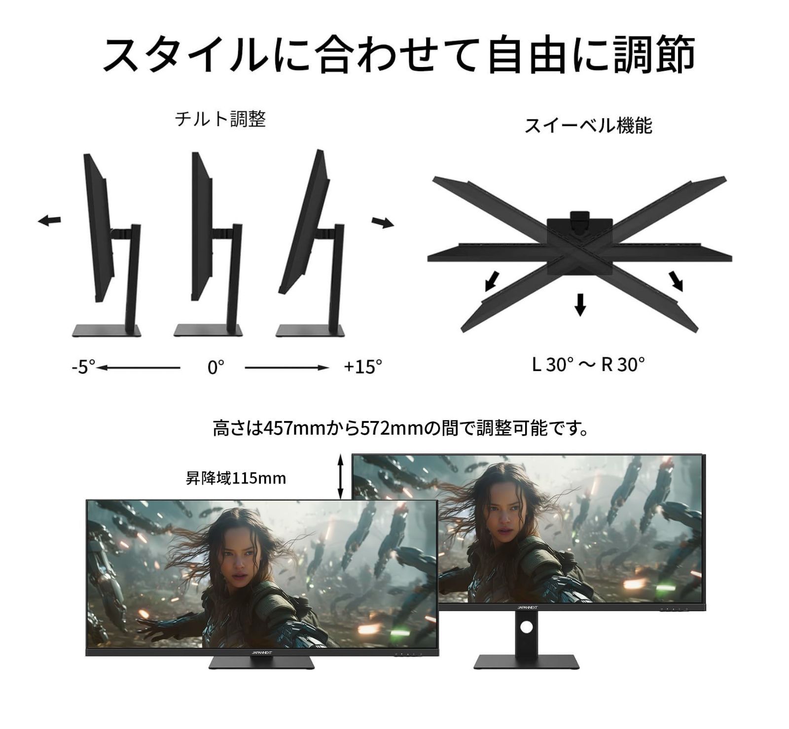 HDMI DisplayPort Type-C 高さ調節 ブルーライトカット ディスプレイ 視野角178° パネル IPS 3440x1440解像度 UWQHD 1ms JN-IPS401UWQHD144-C90W 144Hz ゲーミングモ