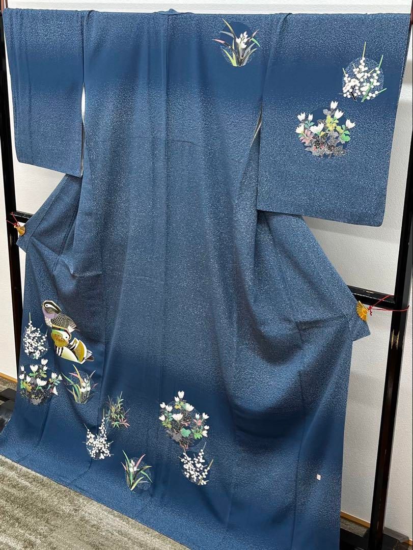 人間国宝 羽田登喜男 落款入 訪問着 金彩 鴛鴦 正絹 ますいわ屋扱い X551 人間国宝 羽田登喜男 落款入 訪問着 金彩 鴛鴦 正絹 ますいわ屋扱い