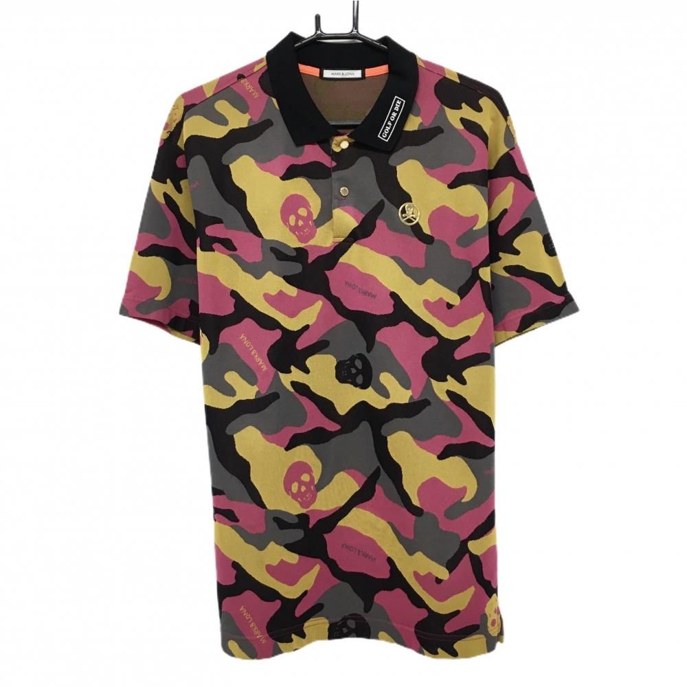 ✨美品✨ポロシャツ L 迷彩 カモフラ スカル 総柄 マークアンドロナ ゴルフ MARK&LONA 迷彩柄 スカルデザイン ポロシャツ Mサイズ相当