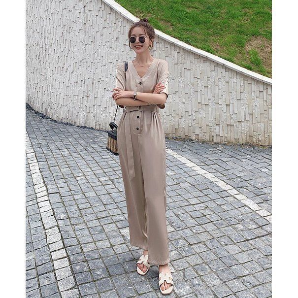 ジャンプスーツ サロペット 20代 30代 40代 50代 コーデ オールインワン レディース ファッション 女性 カジュアル 秋 春 Vネック 五分袖 photo25201 FORTGASGNV_COM_BR