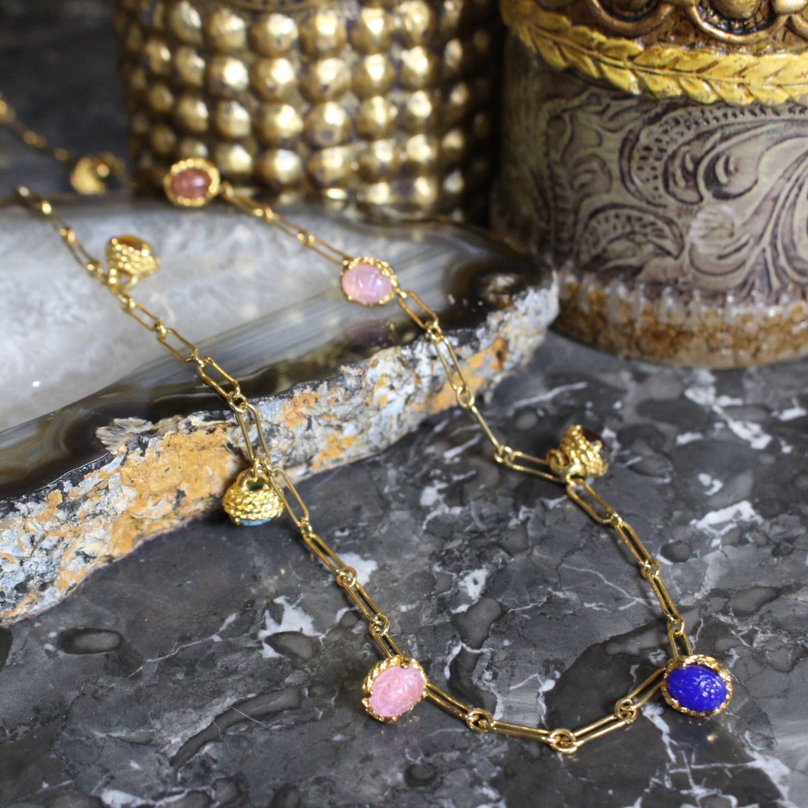 USA VINTAGE COLOR STONE DESIGN CHAIN NECKLACE/アメリカ古着