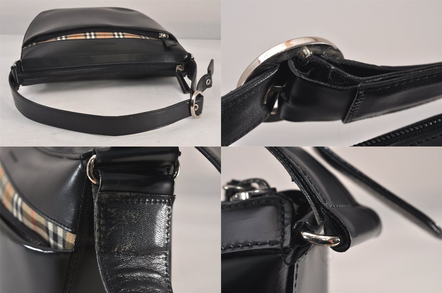 BURBERRY ショルダーバッグ　ノバチェック　ブラック　レザー　フラップ BURBERRY ショルダーバッグ ノバチェック フラップ メッセンジャー