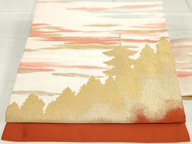 平和屋本店□極上 塩瀬 九寸名古屋帯 総刺繍 十二支 蒸栗色地