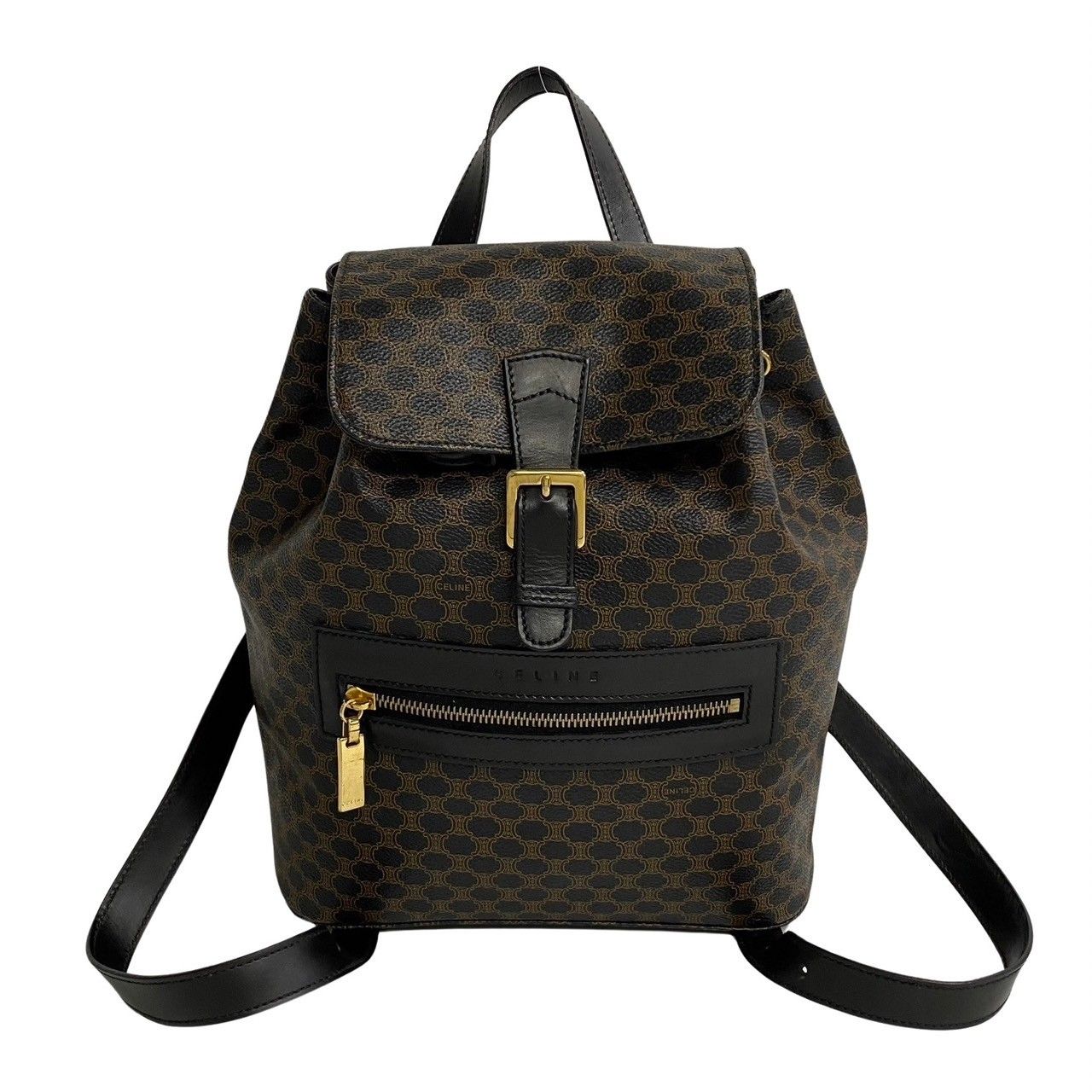 極 美品 CELINE セリーヌ マカダム ブラゾン レザー 本革 デイバッグ 