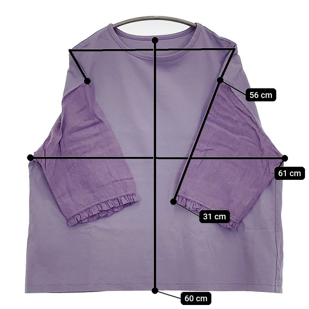  nest Robe コットンリネンドッキングプルオーバー 定価14300円 フリル カットソー 24 SS パープル レディース ネストローブ 5-0902 S 五分袖 七分袖 Tシャツ カットソー