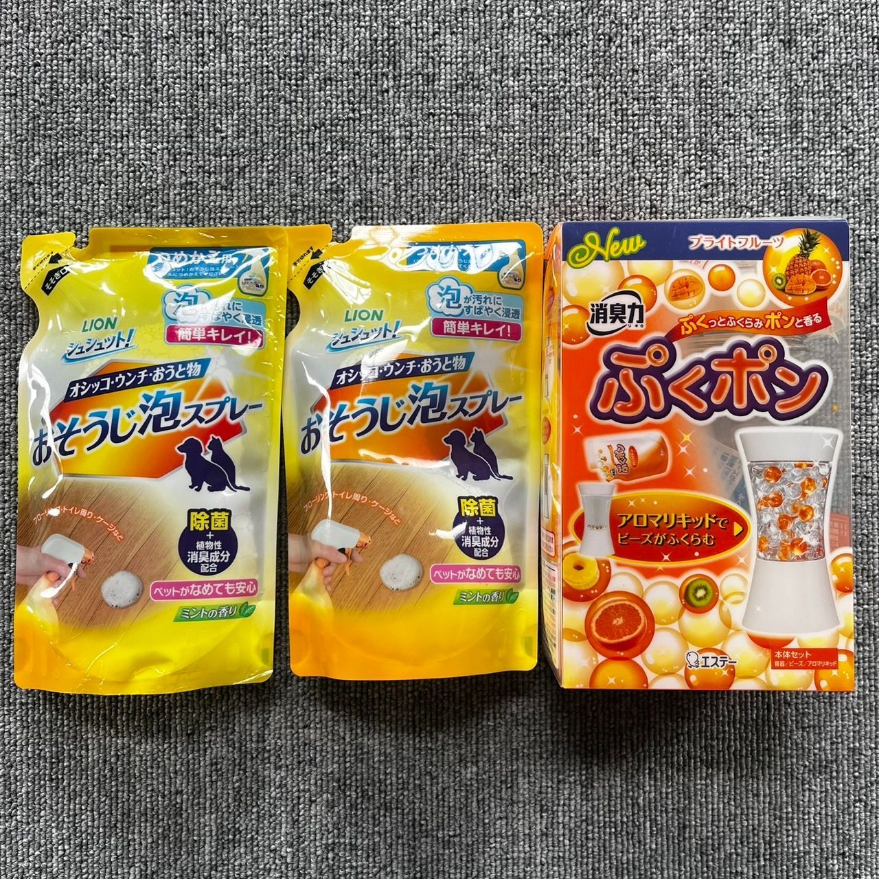 ライオン LION シュシュット おそうじ泡スプレー つめかえ用 ペット用 詰替え250ml×2個セット 消臭力 ぷくポン ブライトフルーツ 本体セット
