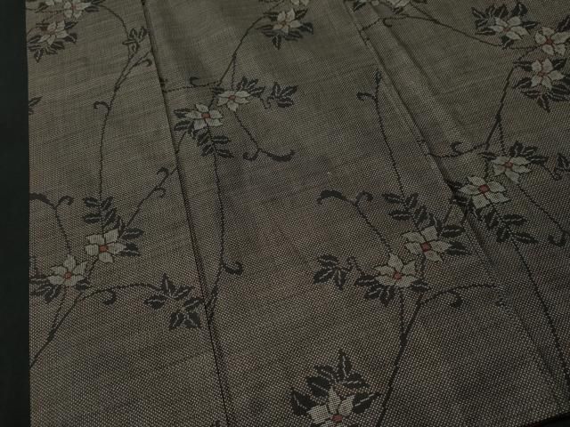 平和屋着物▽本場大島紬 単衣 7マルキ 花唐草文 黒地 正絹 逸品