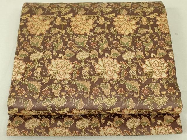 平和屋着物●全通柄　九寸開き名古屋帯　更紗花唐草文　金糸　正絹　逸品　DAAT7747ob 平和屋着物○全通柄 九寸開き名古屋帯 更紗花唐草文 金糸 正絹 逸品