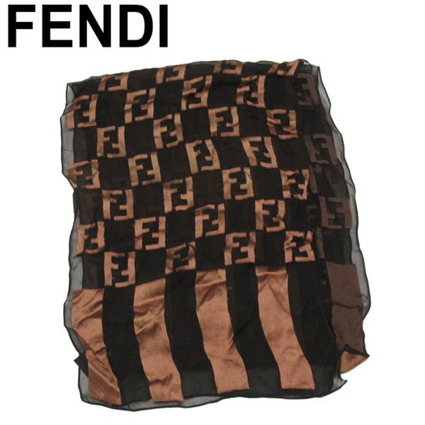 FENDI フェンディ　ストール　ベージュ✕焦茶色　リバーシブル FENDI (フェンディ) リバーシブル カシミヤ＆ウール 無地 総柄