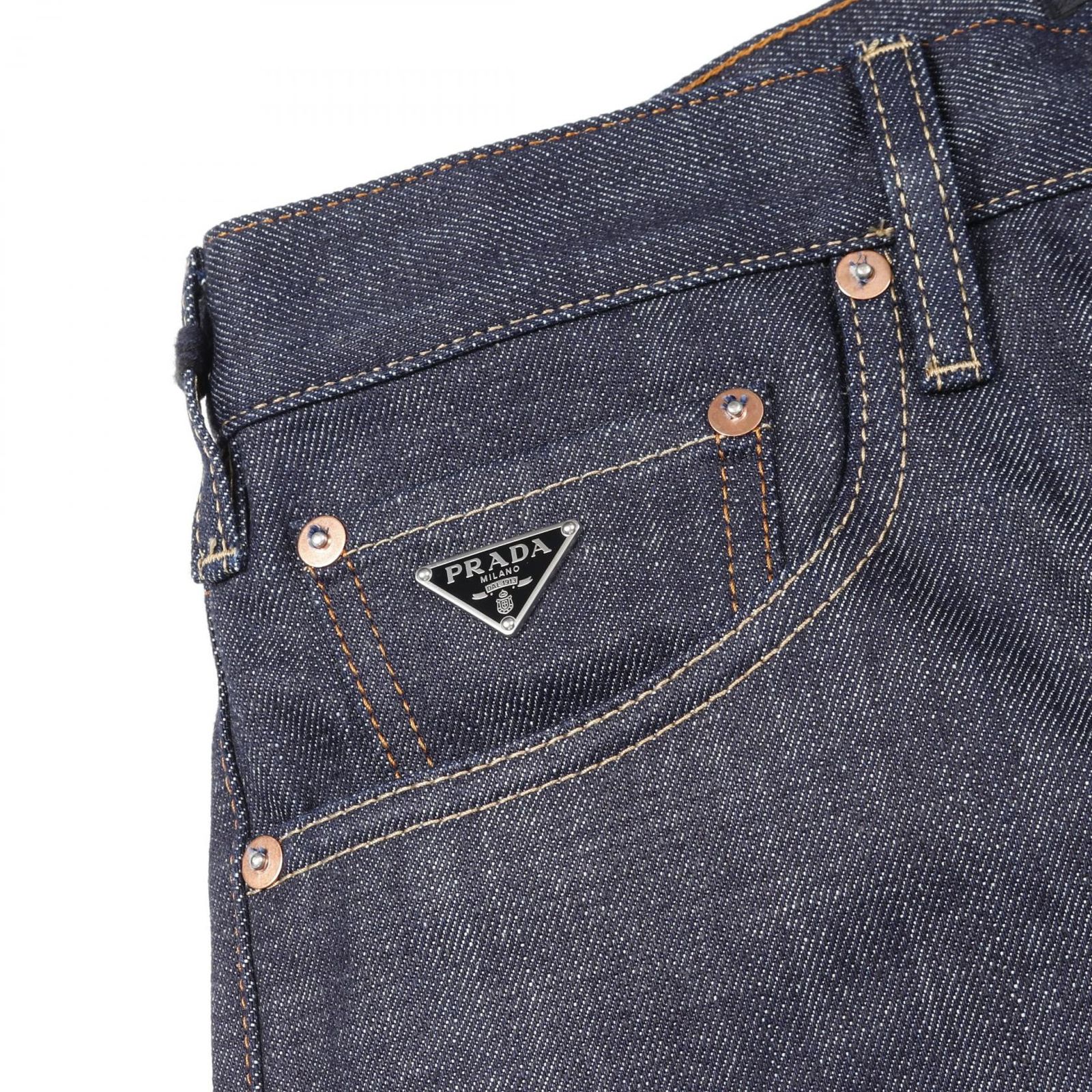 プラダ PRADA デニムパンツ セルビッジ インディゴブルー コットン