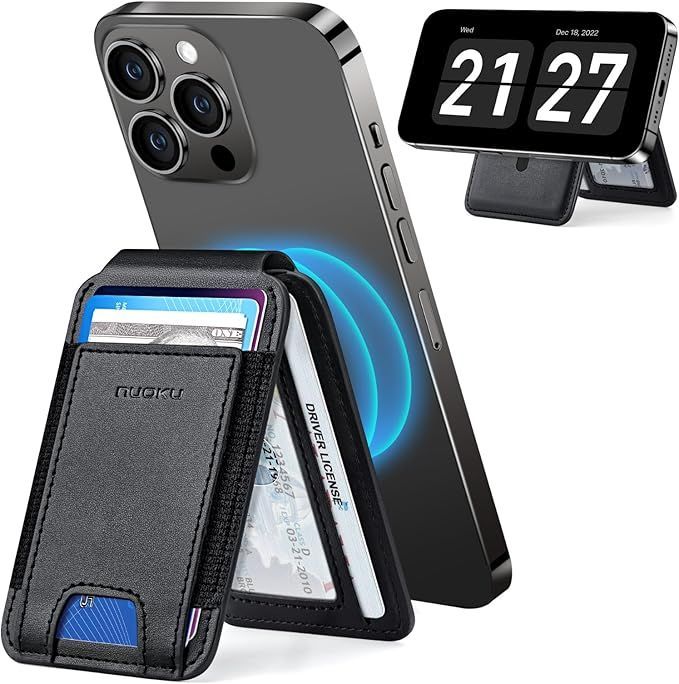  【在庫処分】[nuoku] スマホ カードケース用のiPhone 15/14/13/12シリーズ、調節可能なスタンド付き、と互換性のあるmagsafeカードケース、スマホ カードケース マグネット、13/12 Miniには対応してい 応募券