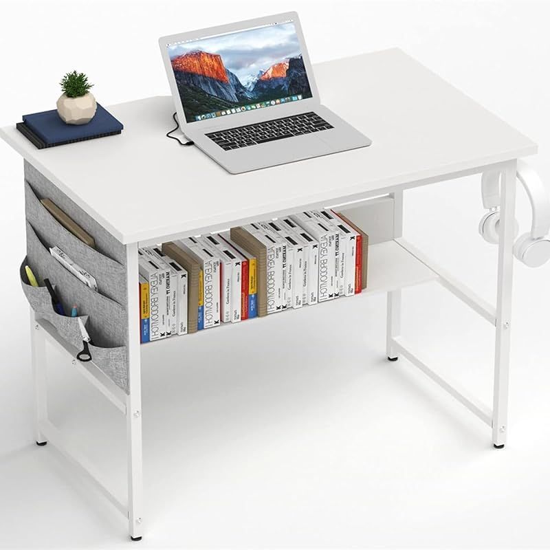 ZXD 机 pcデスク ラック付きデスク 幅80cm×奥行50cm パソコンデスク つくえ 収納袋付き 勉強机 デスク 下棚付きデスク 学習デスク 学習机 省スペース 収納 在宅ワーク デスク 事務机 ビンテージ 学習デスク 文芸白 0