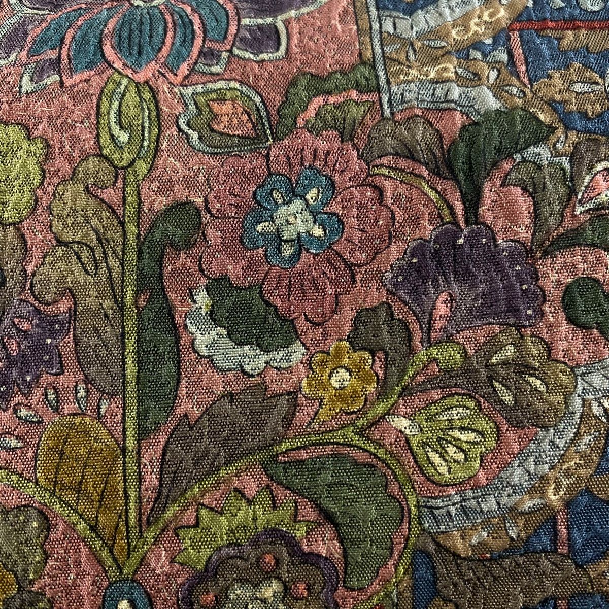 【割引中】一兜　袋帯　花模様　幾何学模様 袋帯 兎 花模様 糸枠 三角模様 金銀糸 O-5330 着物 きもの