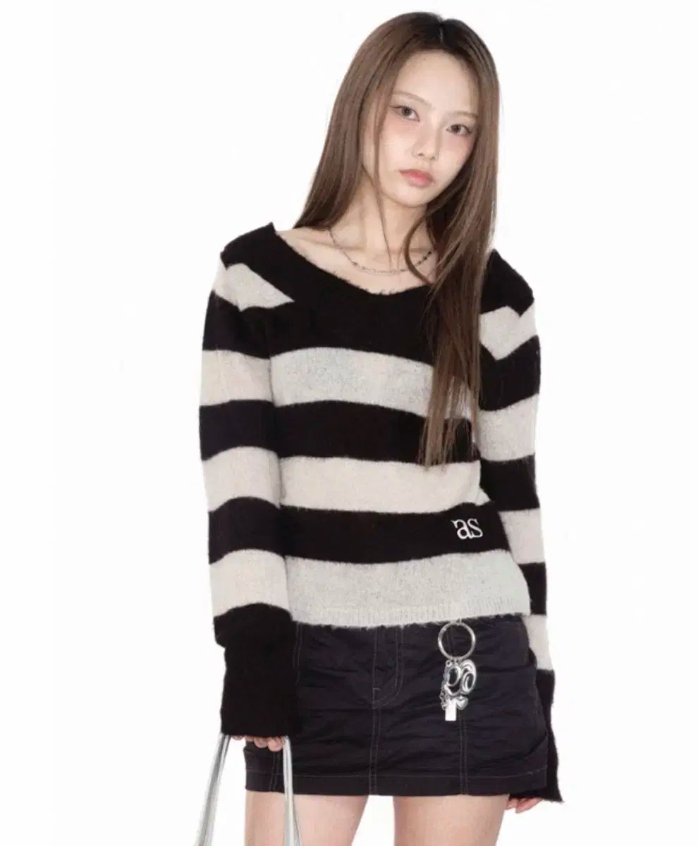 アズオン ポニーニット ストライプ ブラック