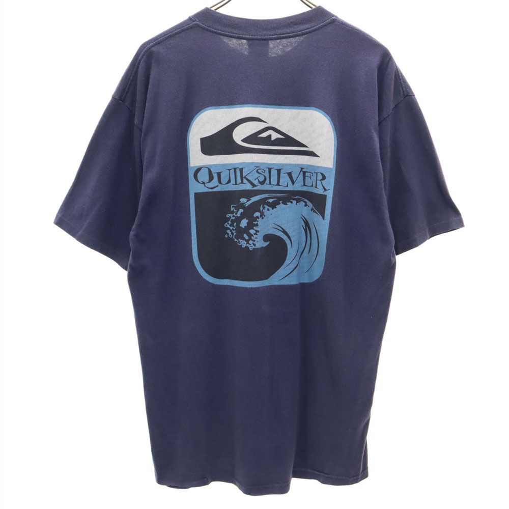 クイックシルバー 90s USA製 オールド バックプリント 半袖 Tシャツ L ネイビー Quiksilver メンズ 古着 【240329】  メール便可