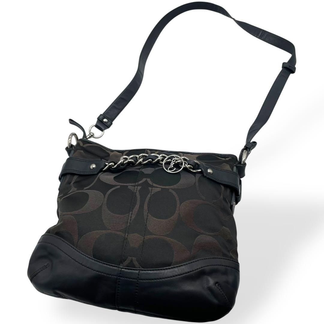 美品 COACH コーチ ショルダーバッグ ナイロン レザー ブラック