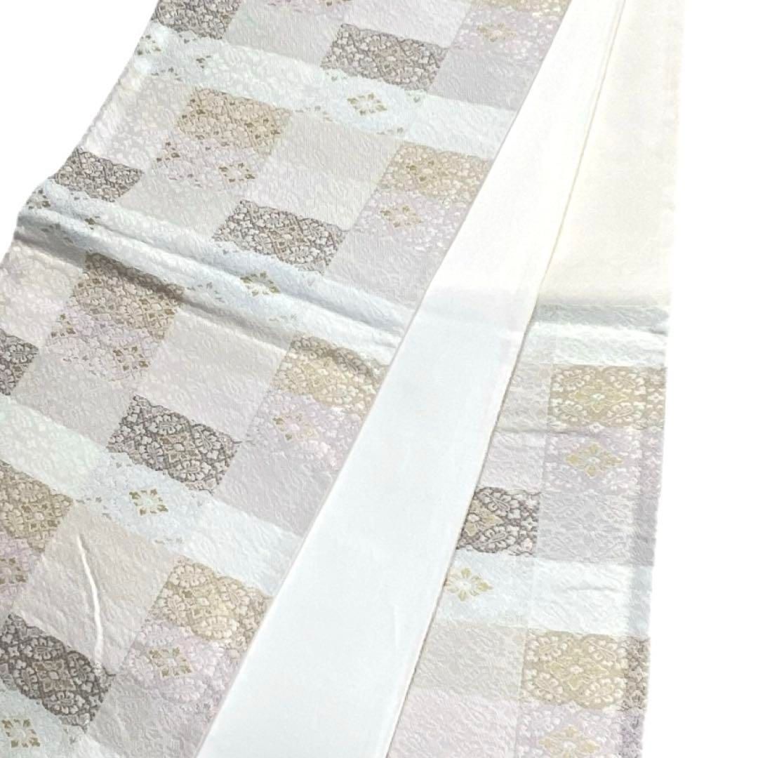 袋帯 市松 花菱 変わり市松 金糸 銀糸 パステルカラー 着物 103b d