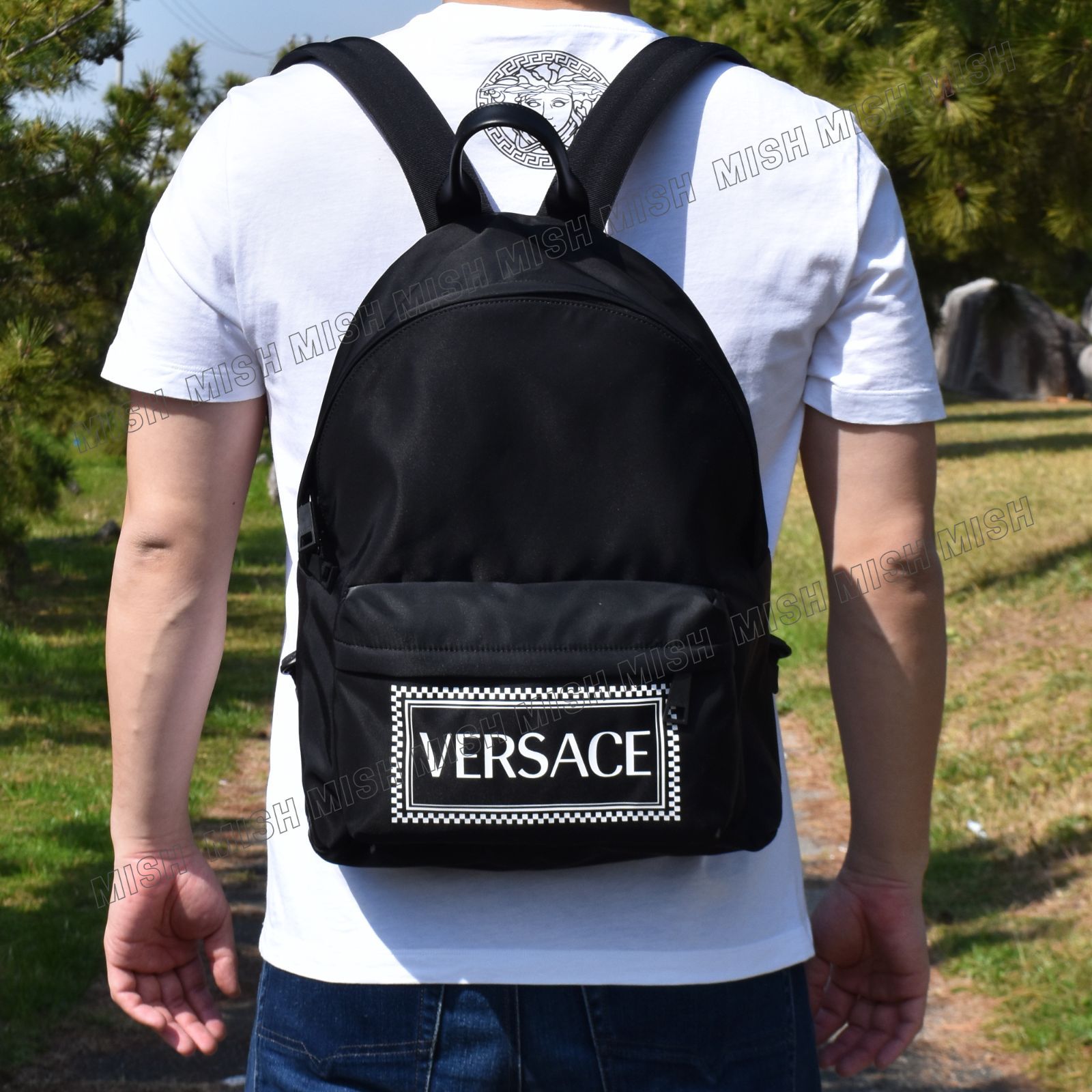 VERSACE バックパック BIGロゴ ナイロン＆レザー メンズ 新品 直営