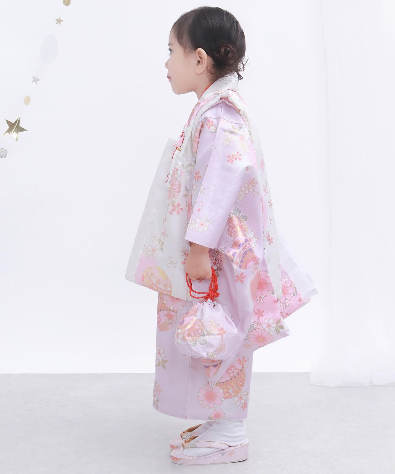 KYOETSU キョウエツ 七五三 3歳 女の子 着物 セット 被布 小物 フルセット 754 くすみ B 8.霞紫の鞠花舞