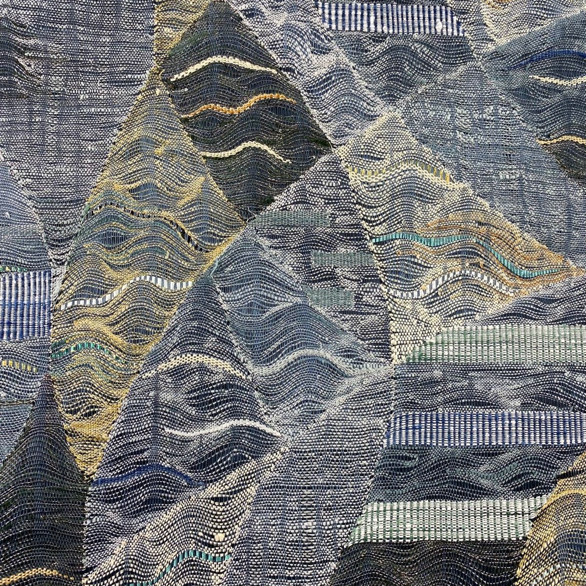 袋帯 秀品 幾何学模様 金銀糸 箔 青灰色 お太鼓柄 正絹